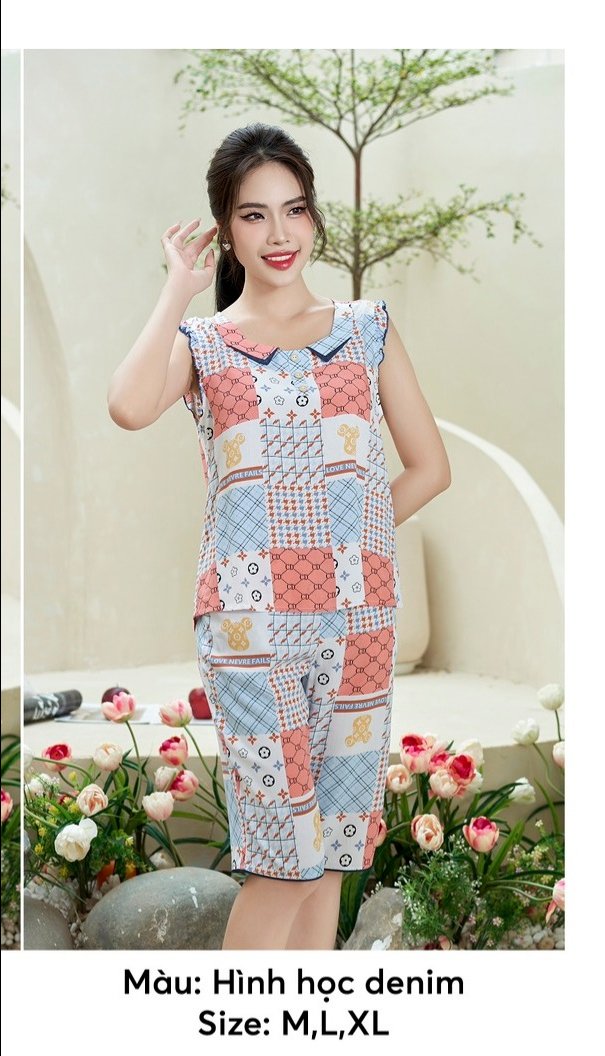 Bộ sun fly lanh họa tiết  ,áo sát nách  ,QL -ST9189