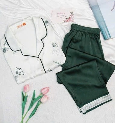 Bộ Sunfly pijama lụa satin ht tay lỡ q.dài ST9204