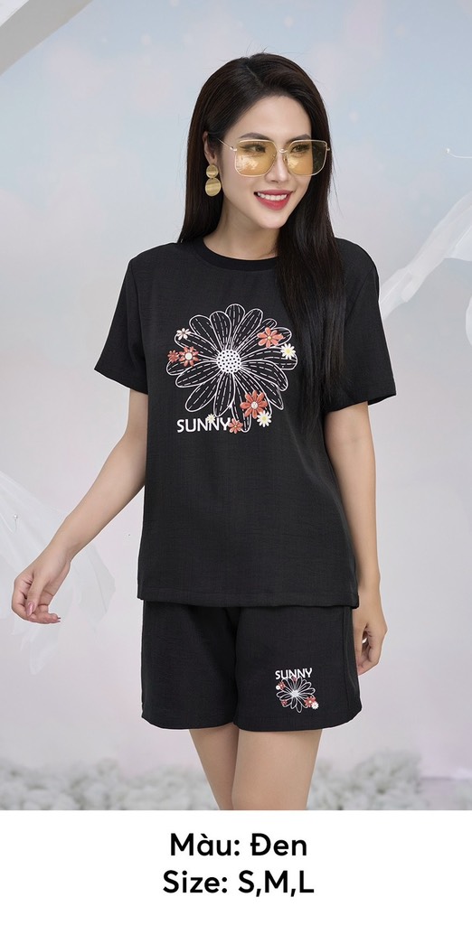 Bộ Sunfly đũi vân mây áo suông cộc q.sooc SFB3060