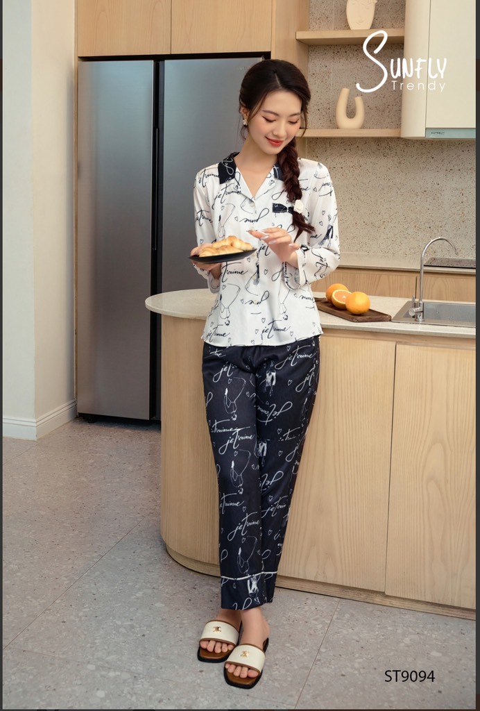 Bộ Sunfly lụa gấm  QD áo tay lỡ ST 9094