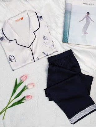 Bộ Sunfly pijama lụa satin ht tay lỡ q.dài ST9204