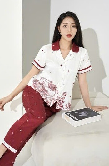 Bộ Sunfly pijama lụa satin tay cộc q.dài ST9202