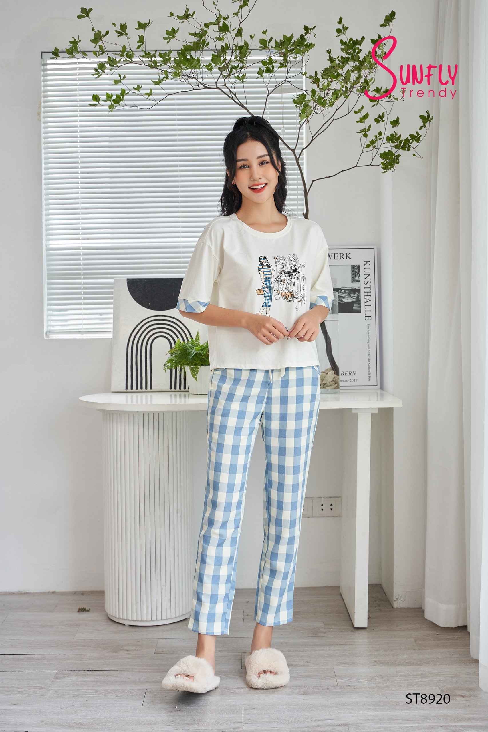 Bộ Sunfly  cotton kate áo tay lỡ quần dài ST8920