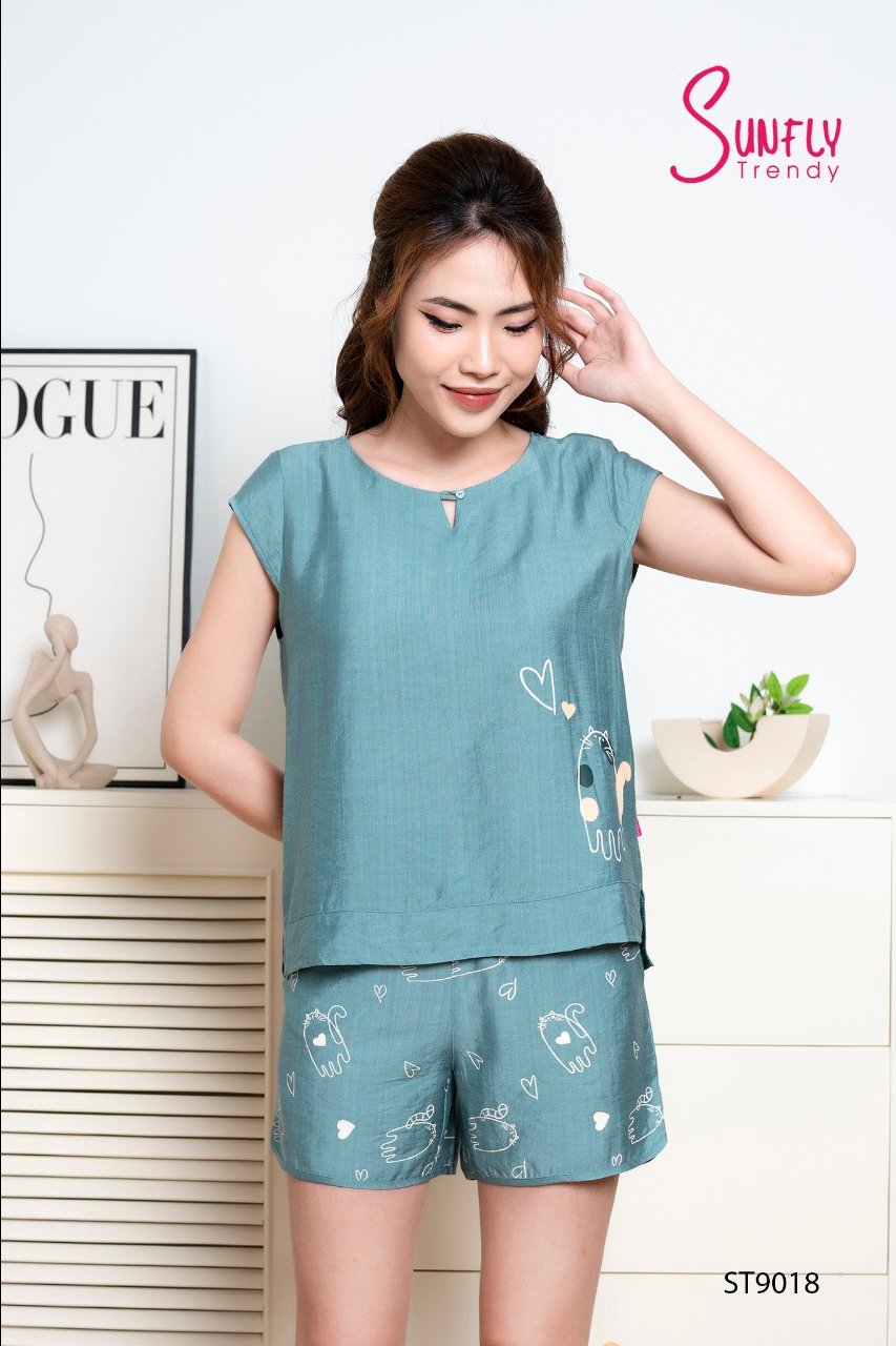 Bộ Sunfly LINNEN quần đùi áo tay hến  ST9018