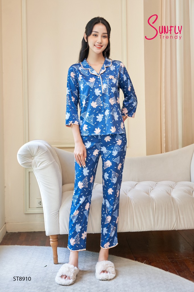Bộ Sunfly Lụa vân gỗ , QD tay lỡ St 8910