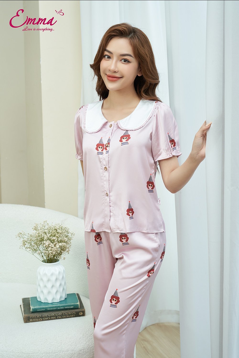 Bộ thu  lụa emma cổ sen tròn ETLU.22.04