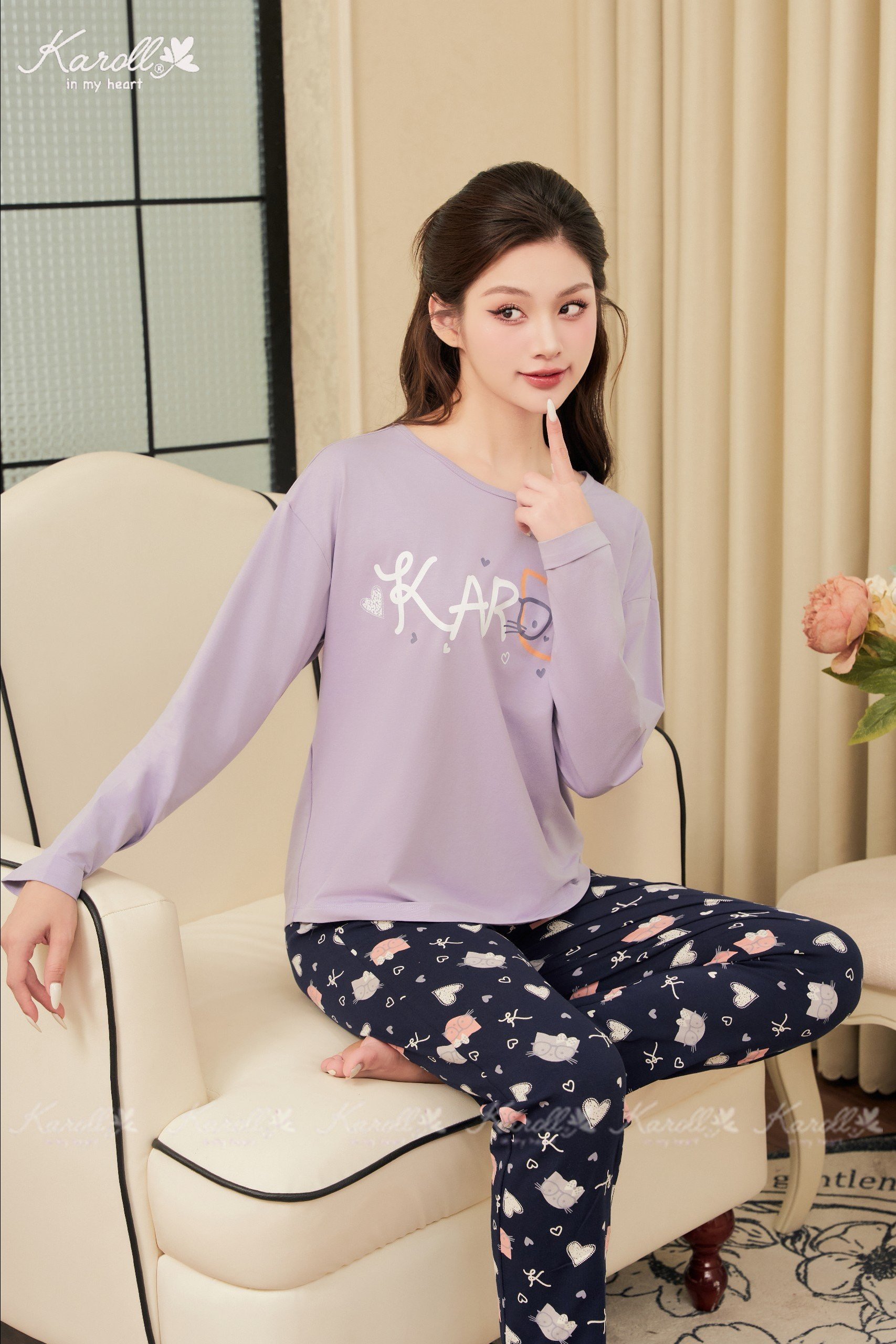Bộ karoll thu đông, cotton MÈO  - DK 39.23