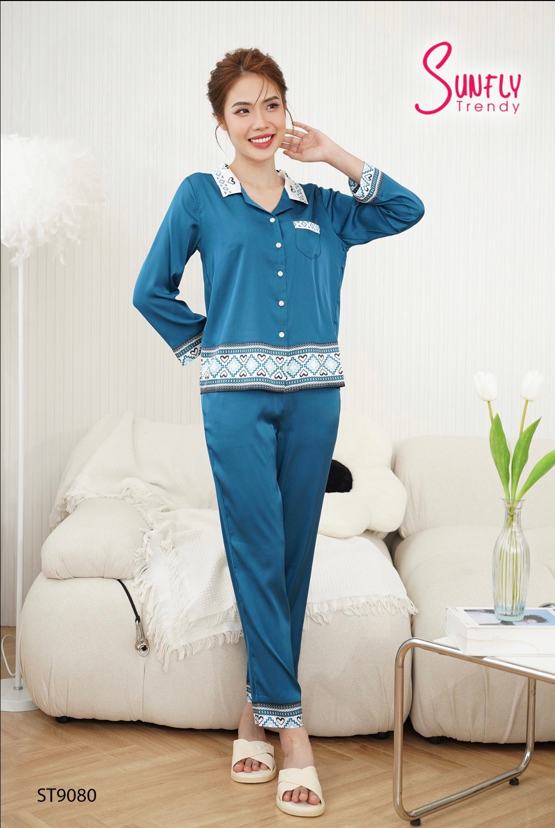 Bộ sun fly lụa QD,áo tay lỡ  ST9080