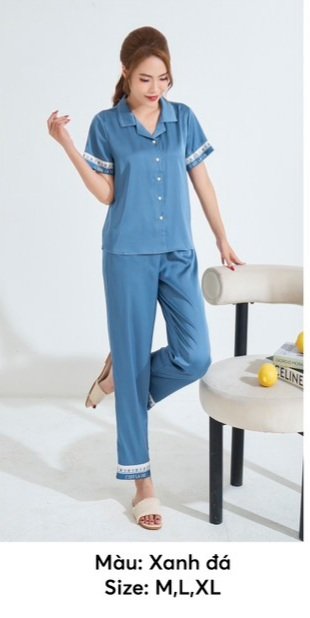 Bộ pijama lụa áo cộc quần dài st9140