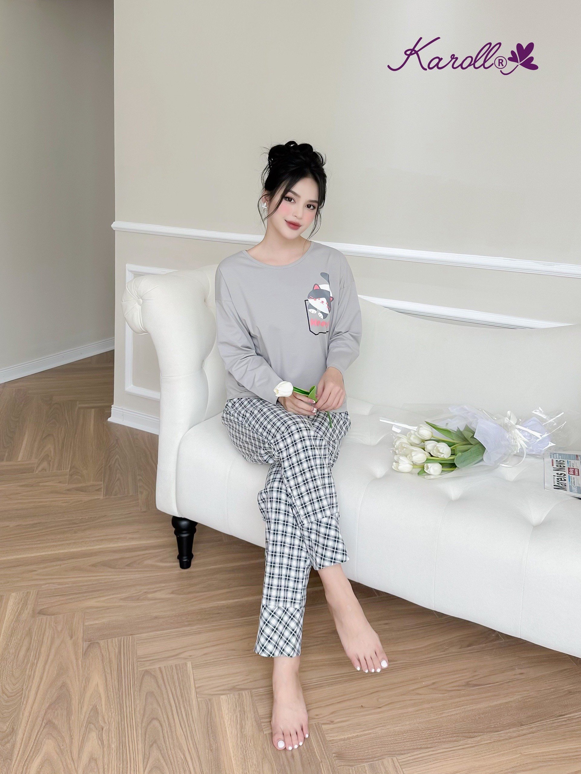 Bộ karoll thu đông, cotton pha thô  - DK 09.23