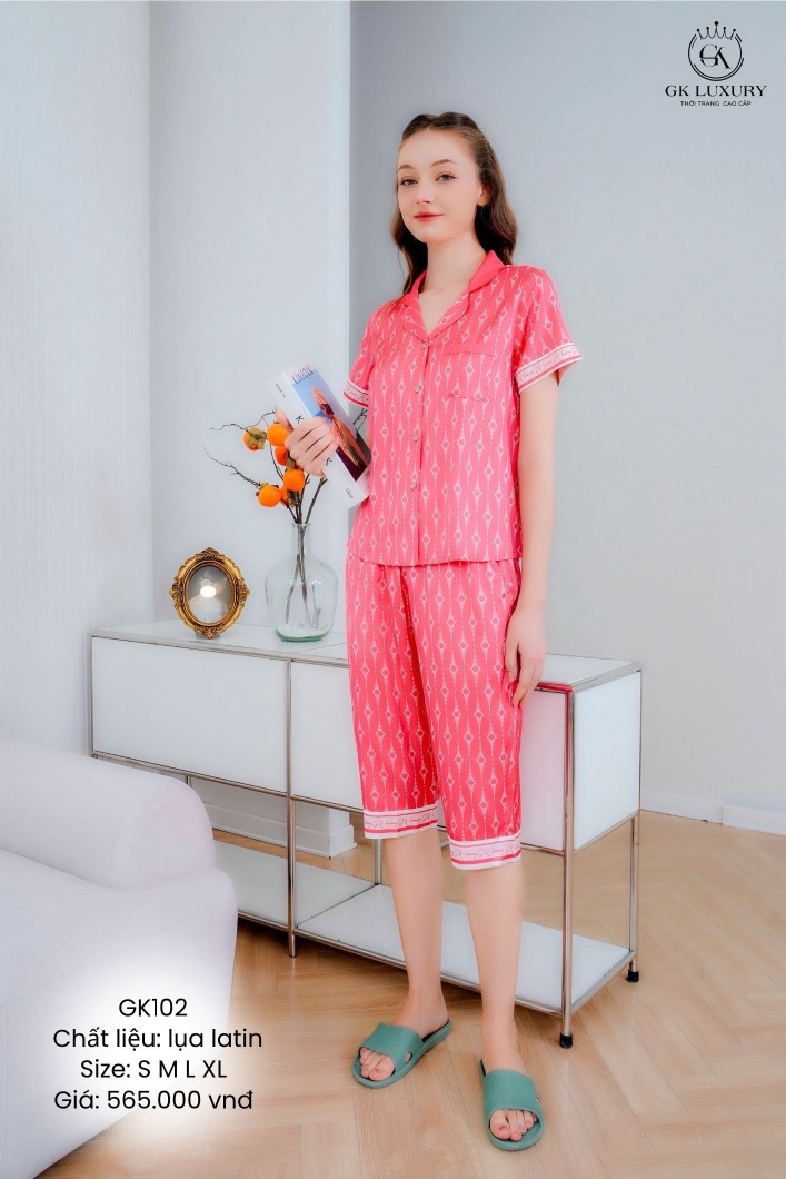 Bộ lụa ngố  Cánh bướm nâu pizama - GK 102