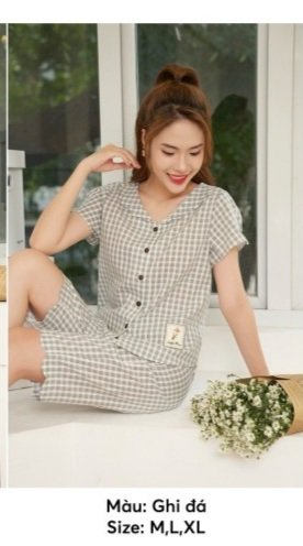 Bộ sun fly thô kẻ ,QL áo tay cộc -ST9151
