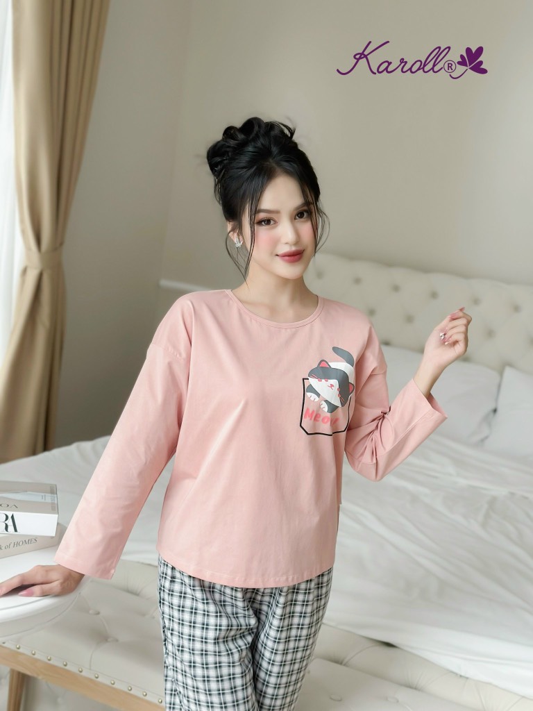 Bộ karoll thu đông, cotton pha thô  - DK 09.23