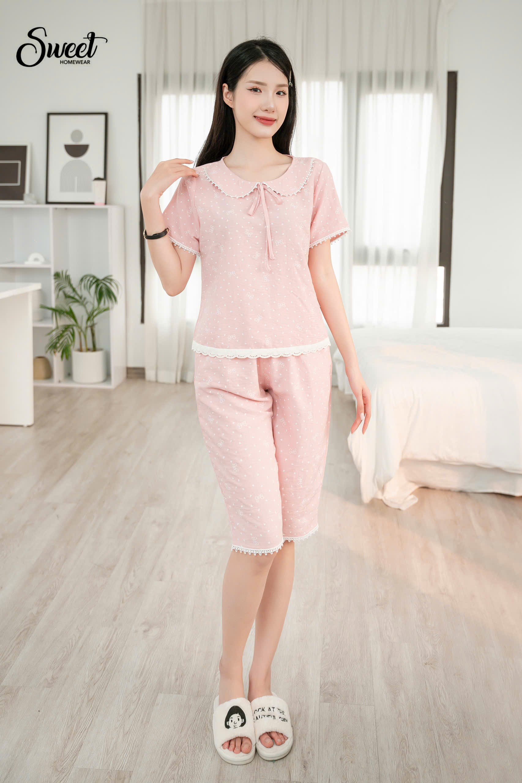 Bộ SWeet đũi họa tiết nơ ,Q ngố - S25-640