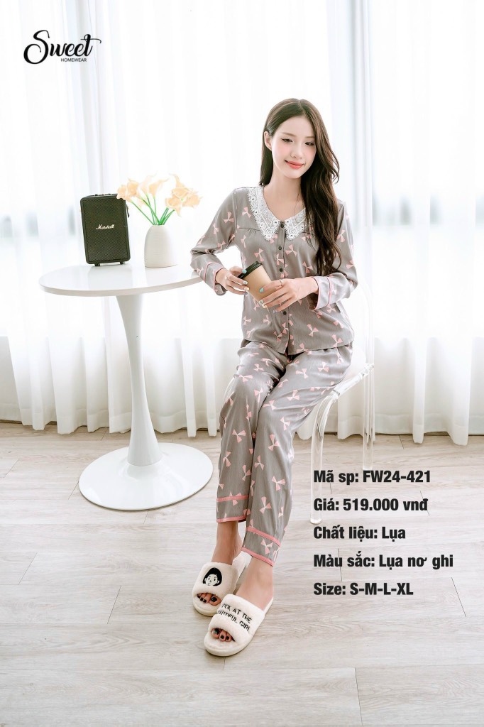 Bộ Sweet Lụa vân gỗ nơ   F24-421