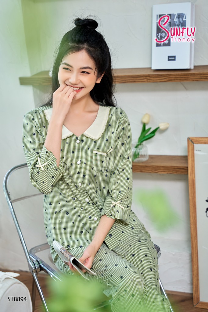 Bộ Sunfly Thô kate cổ sen,  QD tay lỡ St 8894