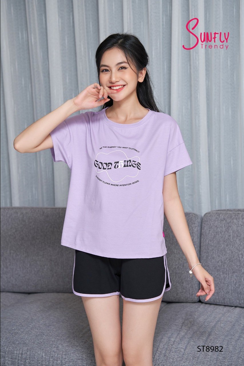 Bộ Sunfly cotton quần soóc áo cộc tay ST8982