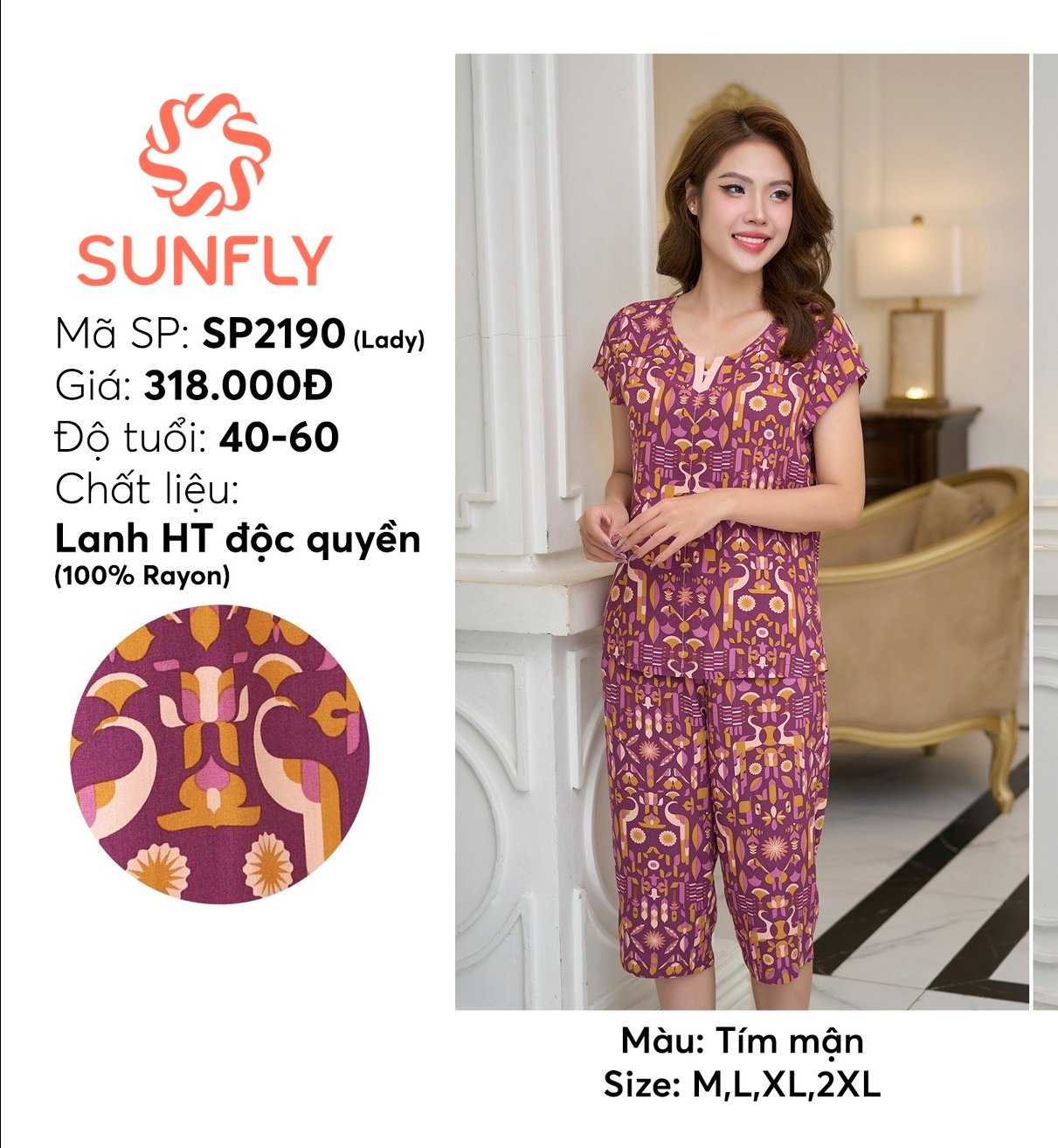 Bộ Lanh lụa độc quyền Sunfly ,áo tay cộc QL. SP2190