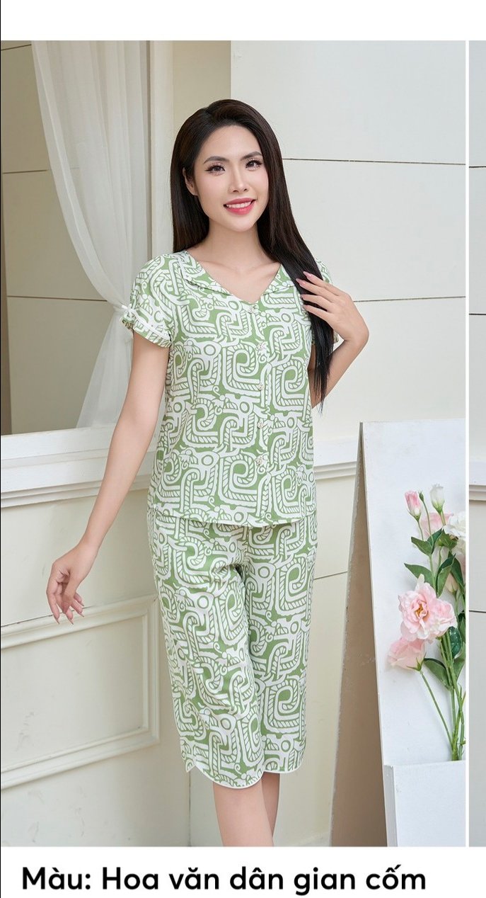 Bộ sun fly lanh họa tiết  ,áotay cộc ,QL -ST9183