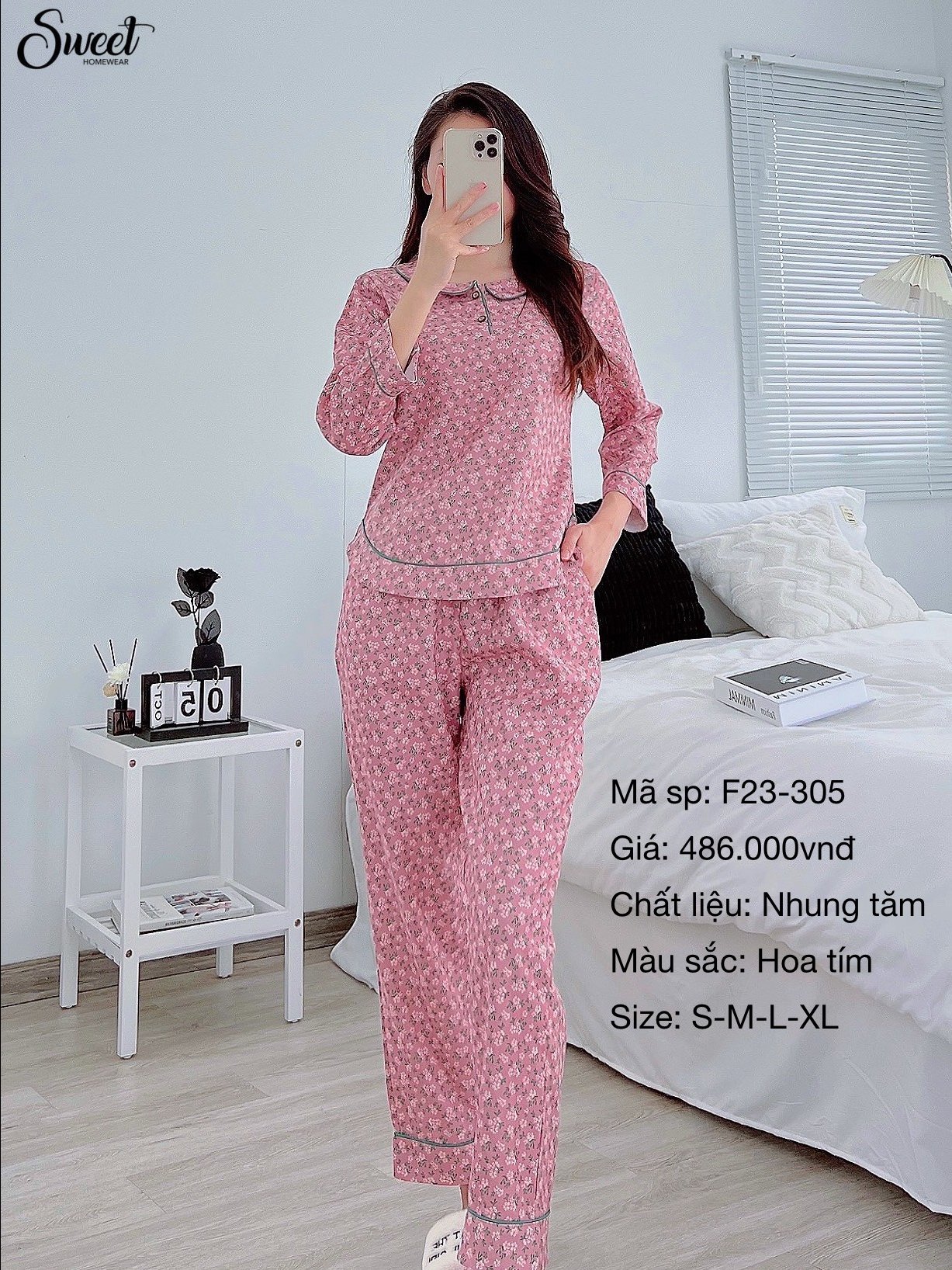 Bộ Sweet thu- Nhung tăm hoa nhí   F23-305