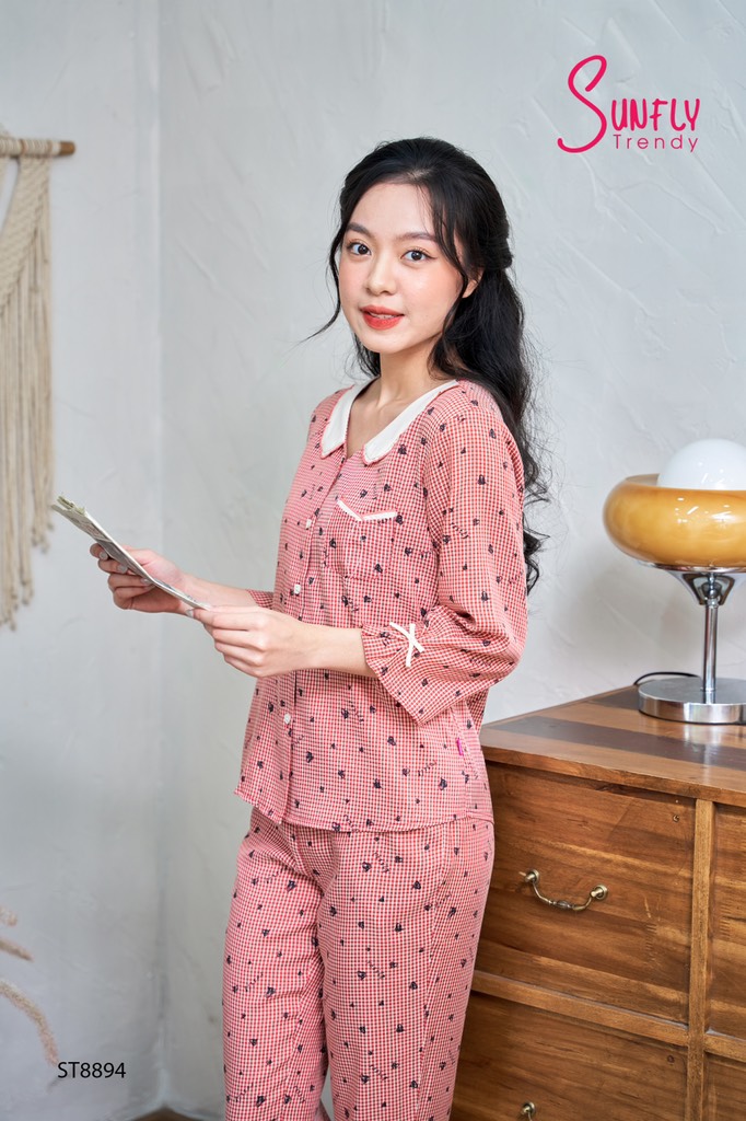 Bộ Sunfly Thô kate cổ sen,  QD tay lỡ St 8894
