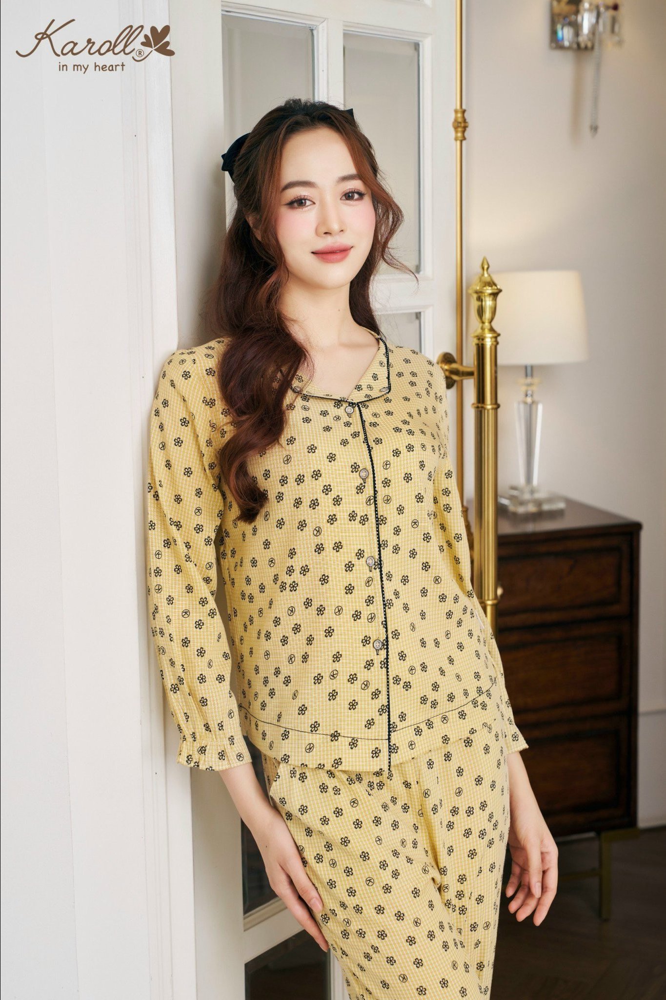 Bộ Karoll pizama thô hoa NH23.703