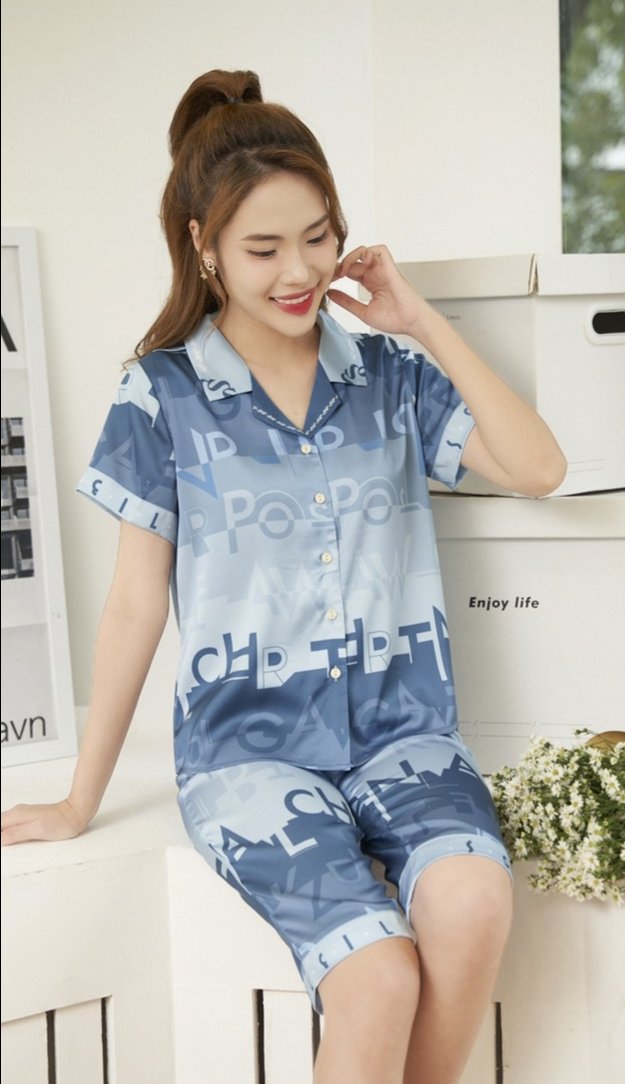 Bộ Sunfly pijamas lụa latin áo cộc q.ngố ST9145