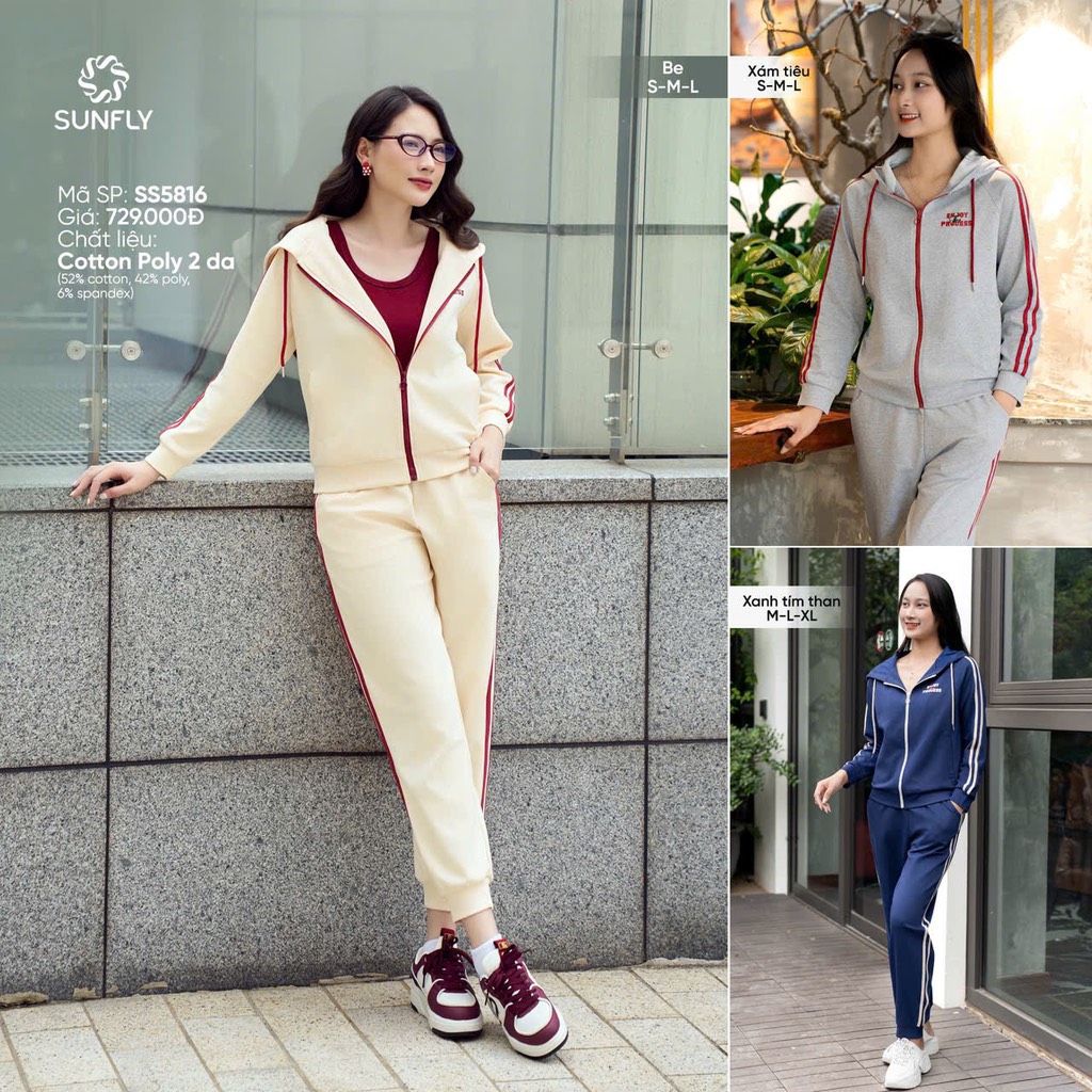 Bộ Sunfly thể thao kéo khóa có mũ - SS5816