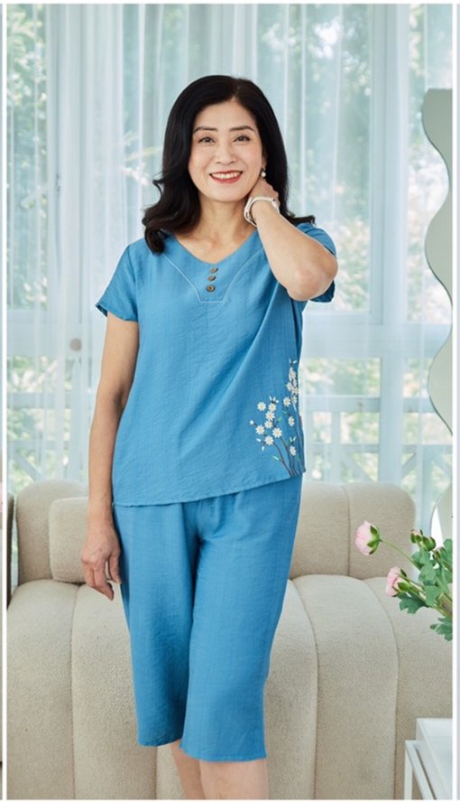 Bộ linen sunfly quần ngố áo cộc SP2102