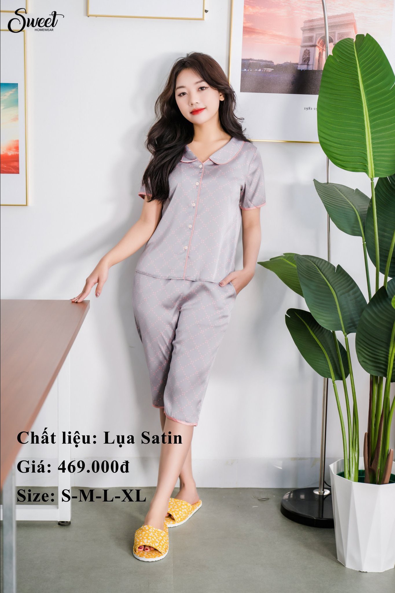 Bộ lụa sweet quần ngố áo cộc S23-601.