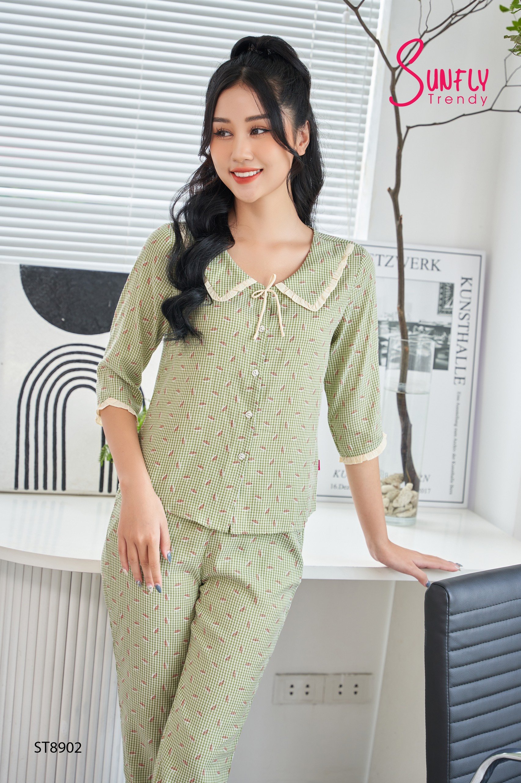 Bộ Sunfly pijamas kate áo tay lỡ quần dài ST8902