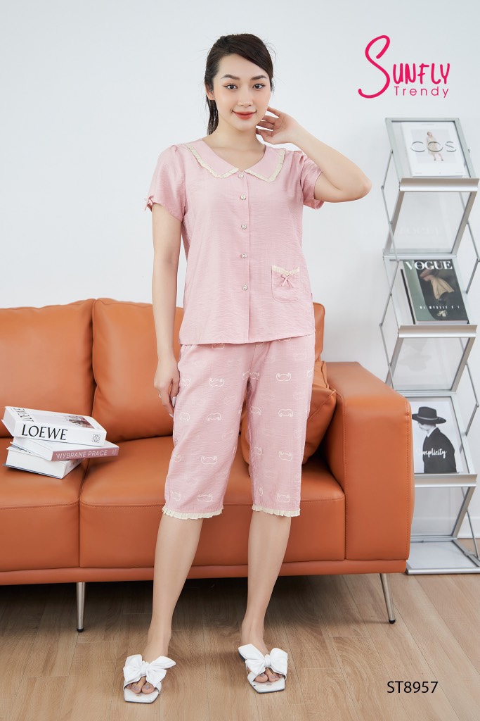 Bộ sunfly linen quần ngố áo cộc ST8957