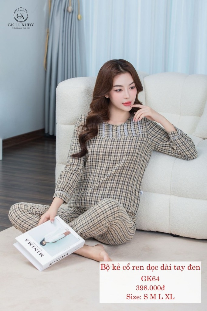 Bộ kẻ cổ ren dọc  dài tay GK64