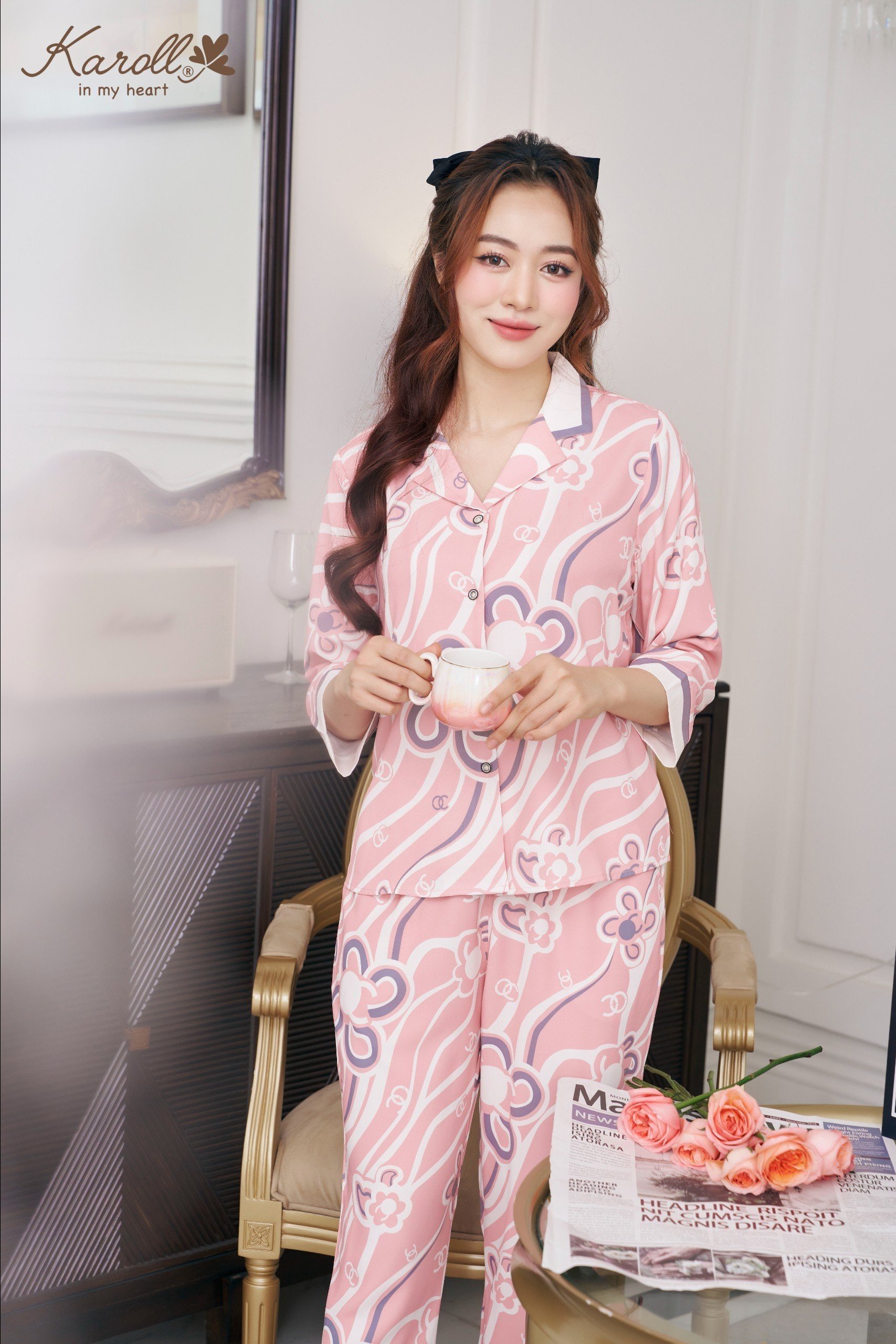 Bộ karoll pizama,Thu , Lụa LUXURY-  NH23.078