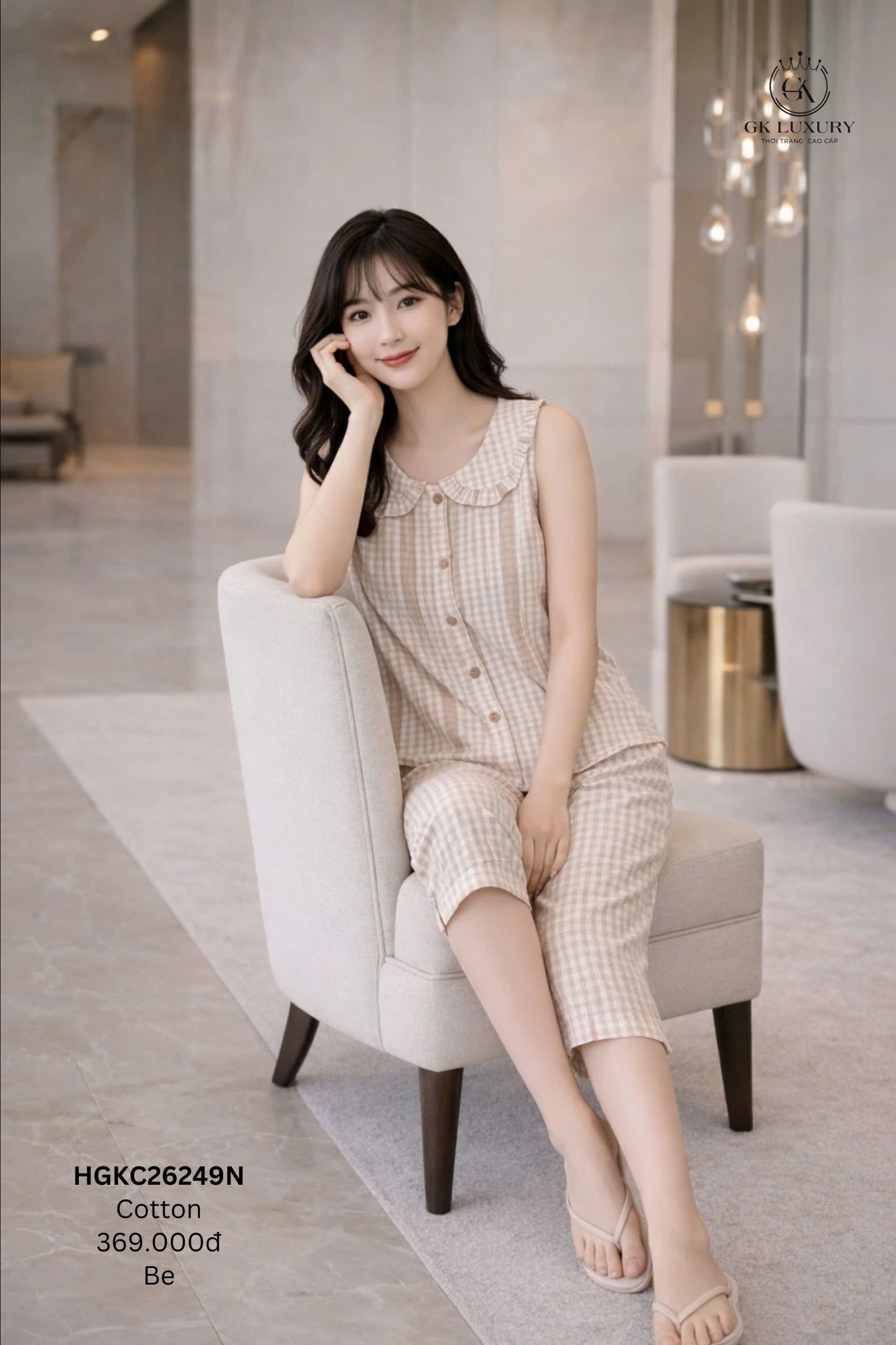 Bộ thô áo sát nách cổ sen ,Q lỡ -gk26249