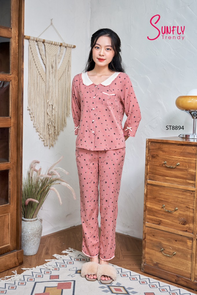 Bộ Sunfly Thô kate cổ sen,  QD tay lỡ St 8894