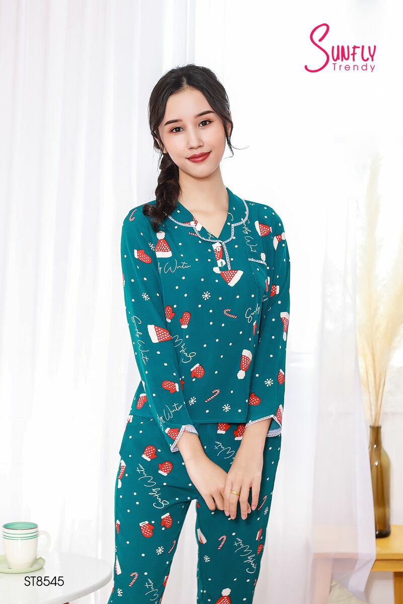 Bộ Pijama lụa áo dài quần dài st8545