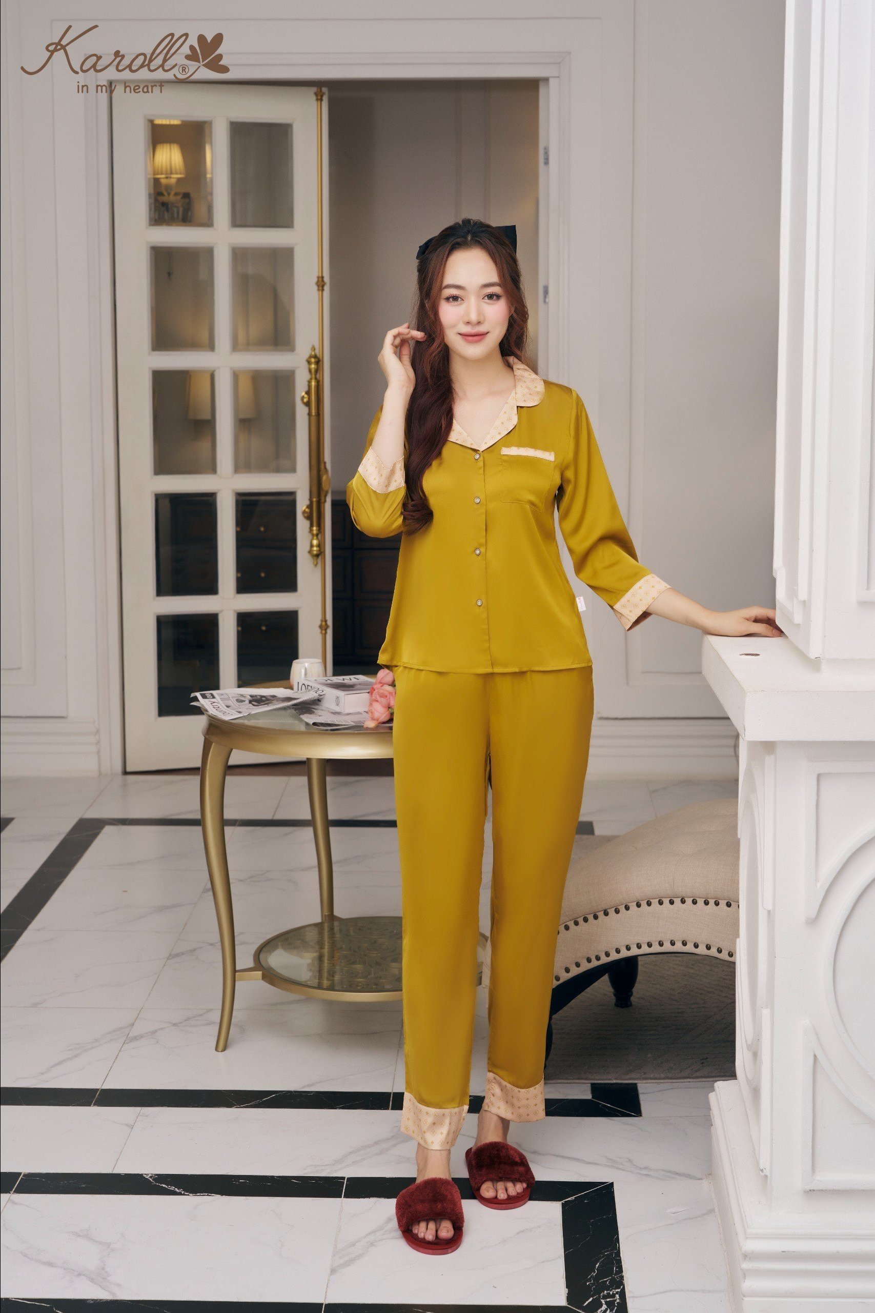 Bộ karoll thu đông lụa trơn   - NH23.061