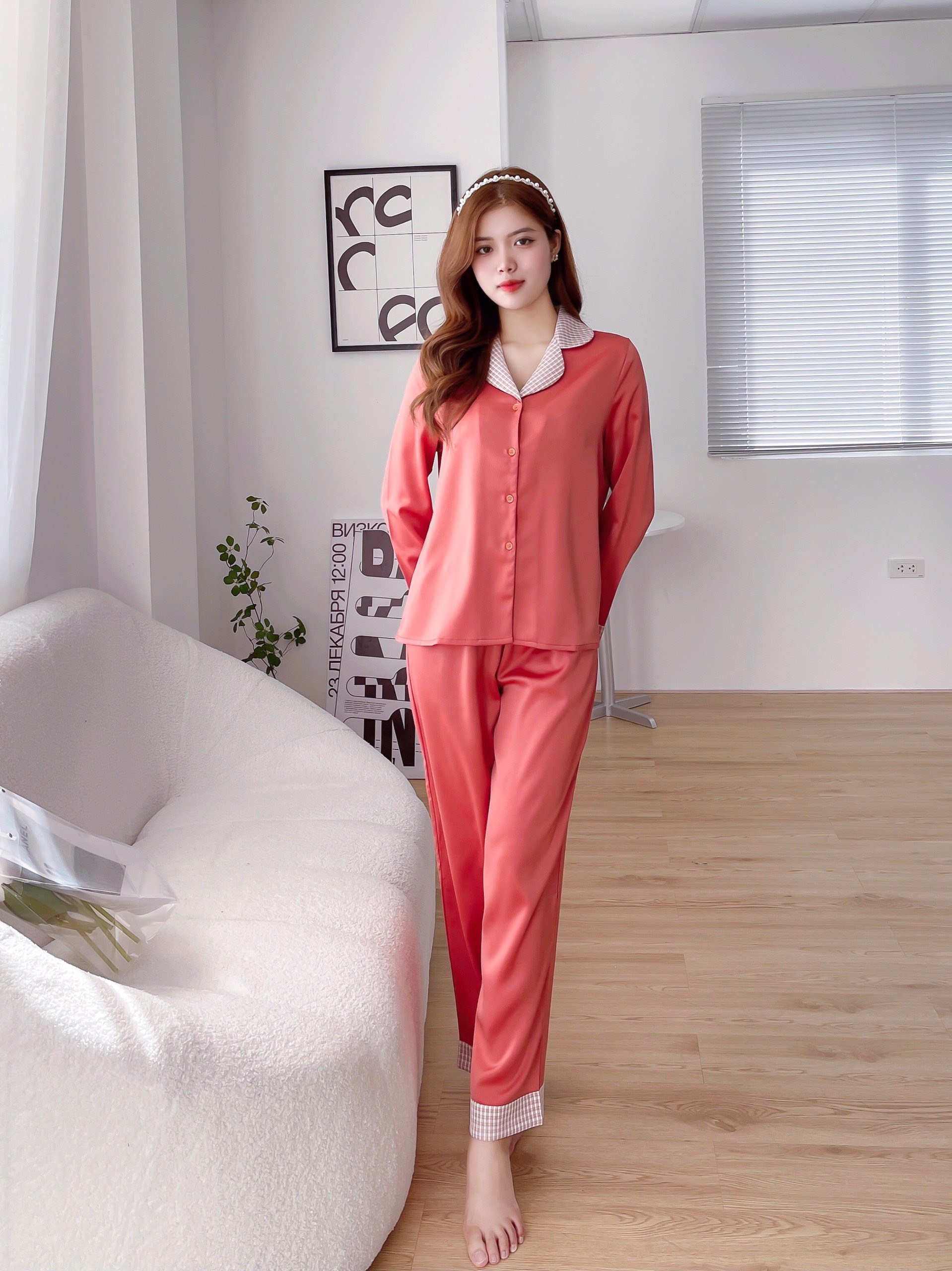 Bộ lụa trơn quần dài áo tay dài SECRET-STD 220062