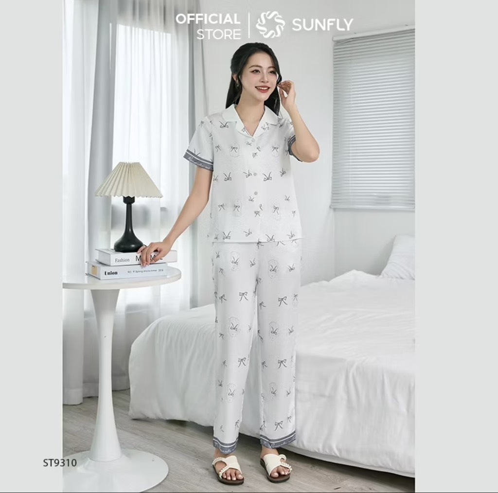 Bộ lụa pizama SUNFLY hình thỏ nơ - ST931