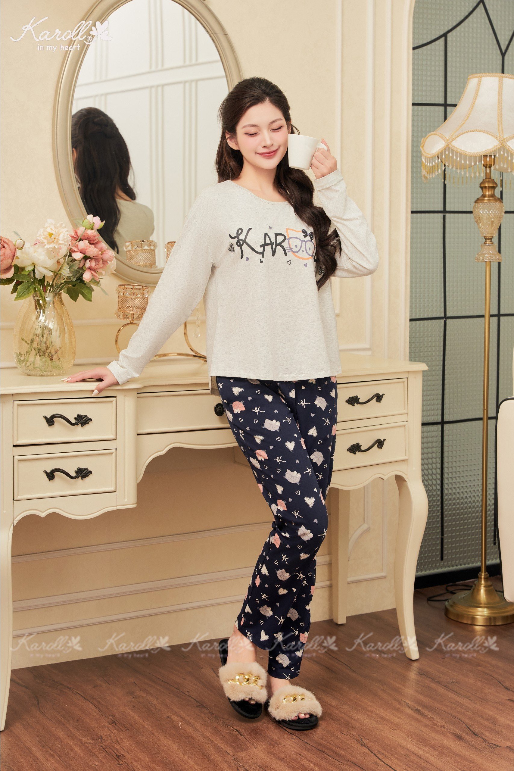 Bộ karoll thu đông, cotton MÈO  - DK 39.23