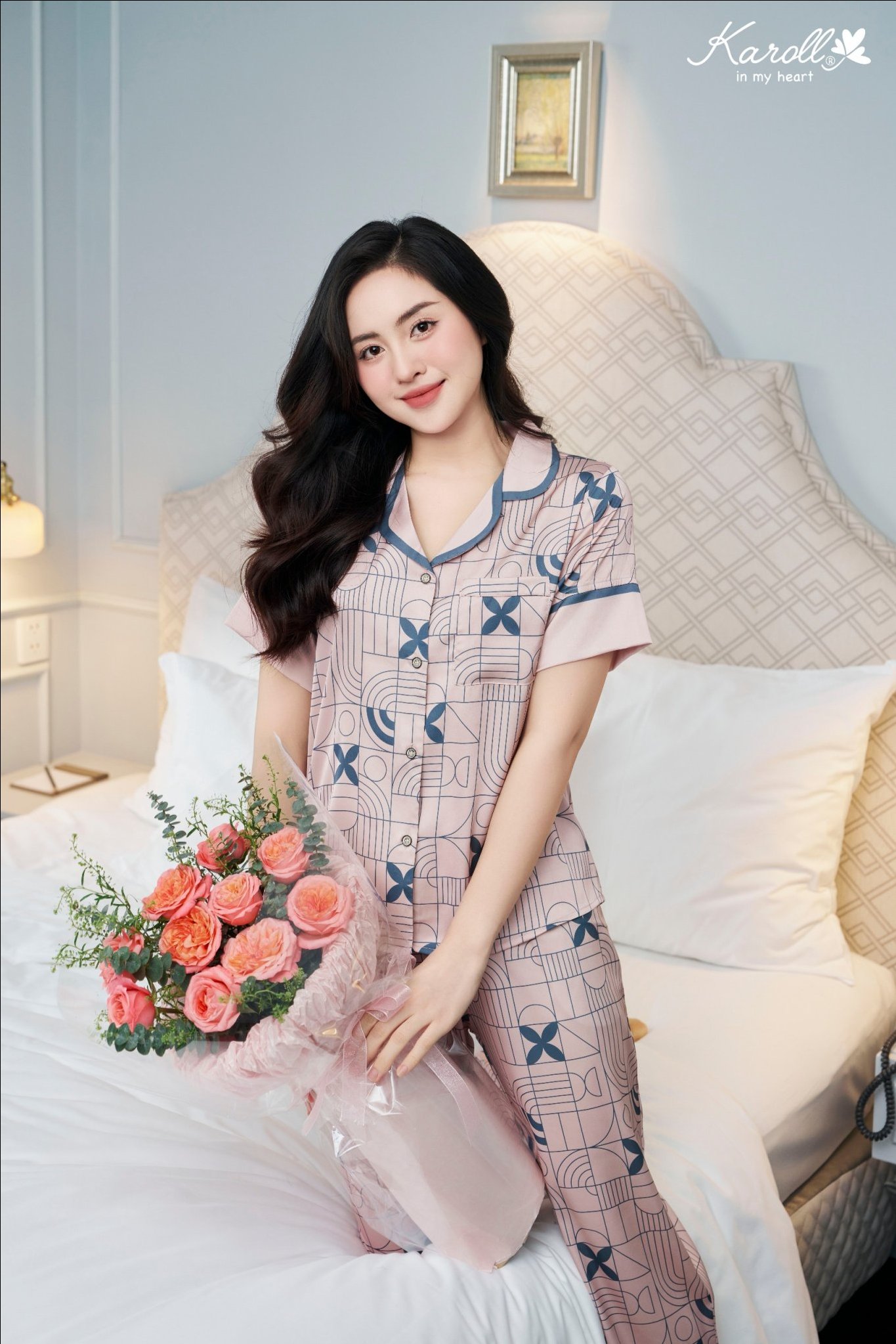 Bộ karol Lụa LUXURY, áo tay cộc ,QD- NH24.002