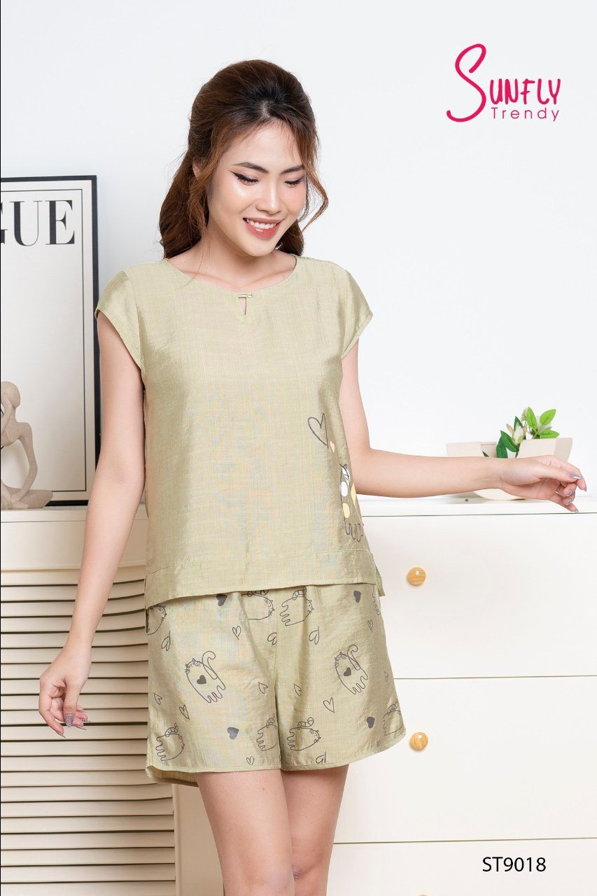 Bộ Sunfly LINNEN quần đùi áo tay hến  ST9018