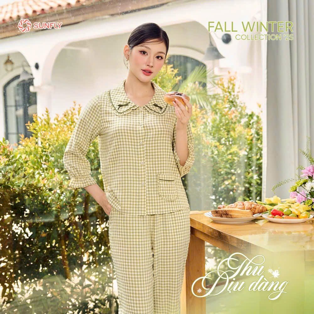 Bộ Sunfly pijama kate kẻ caro - ST9326
