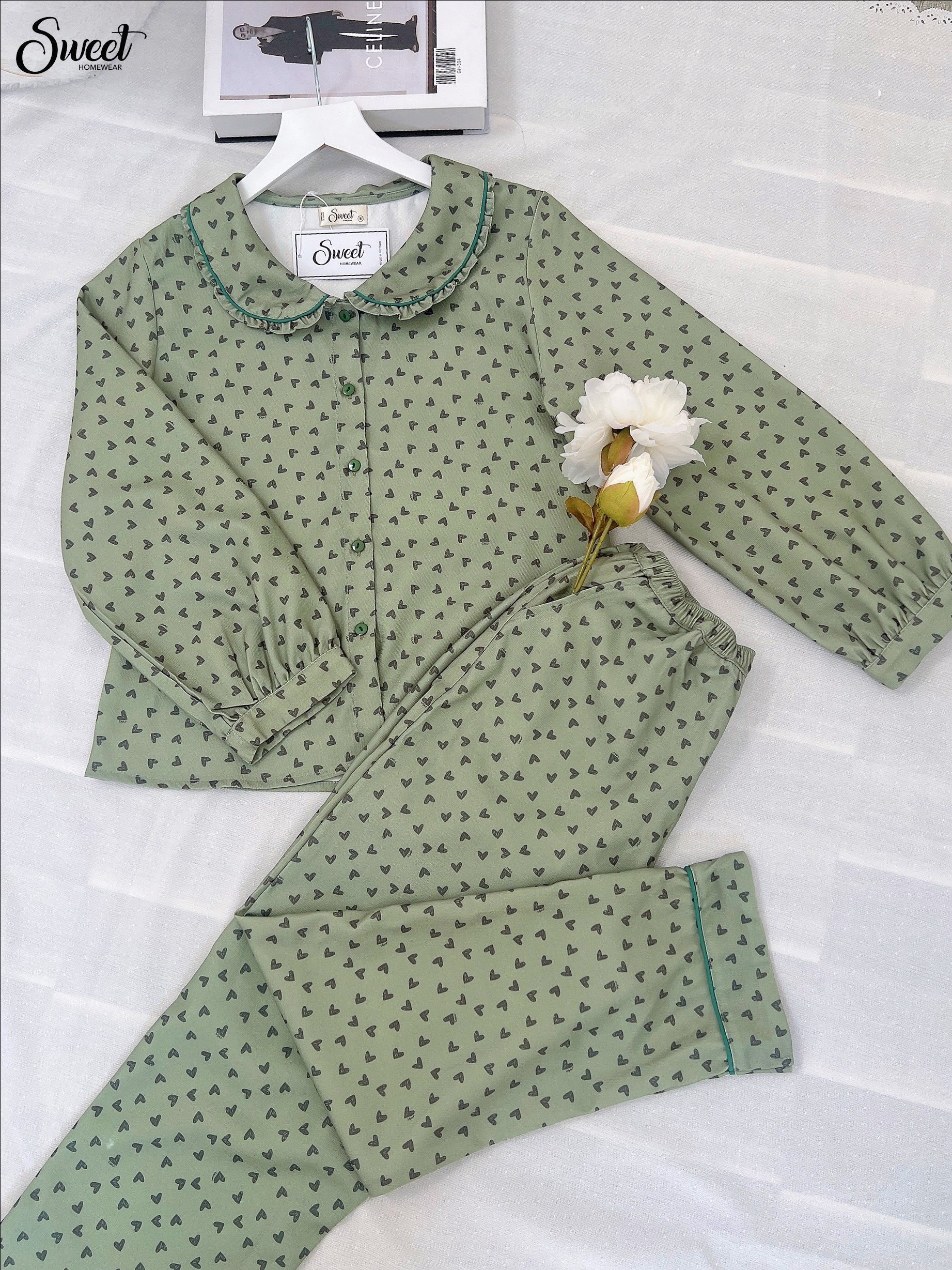 Bộ Sweet Thu đông, nhung tăm ,cổ sen - F23-418