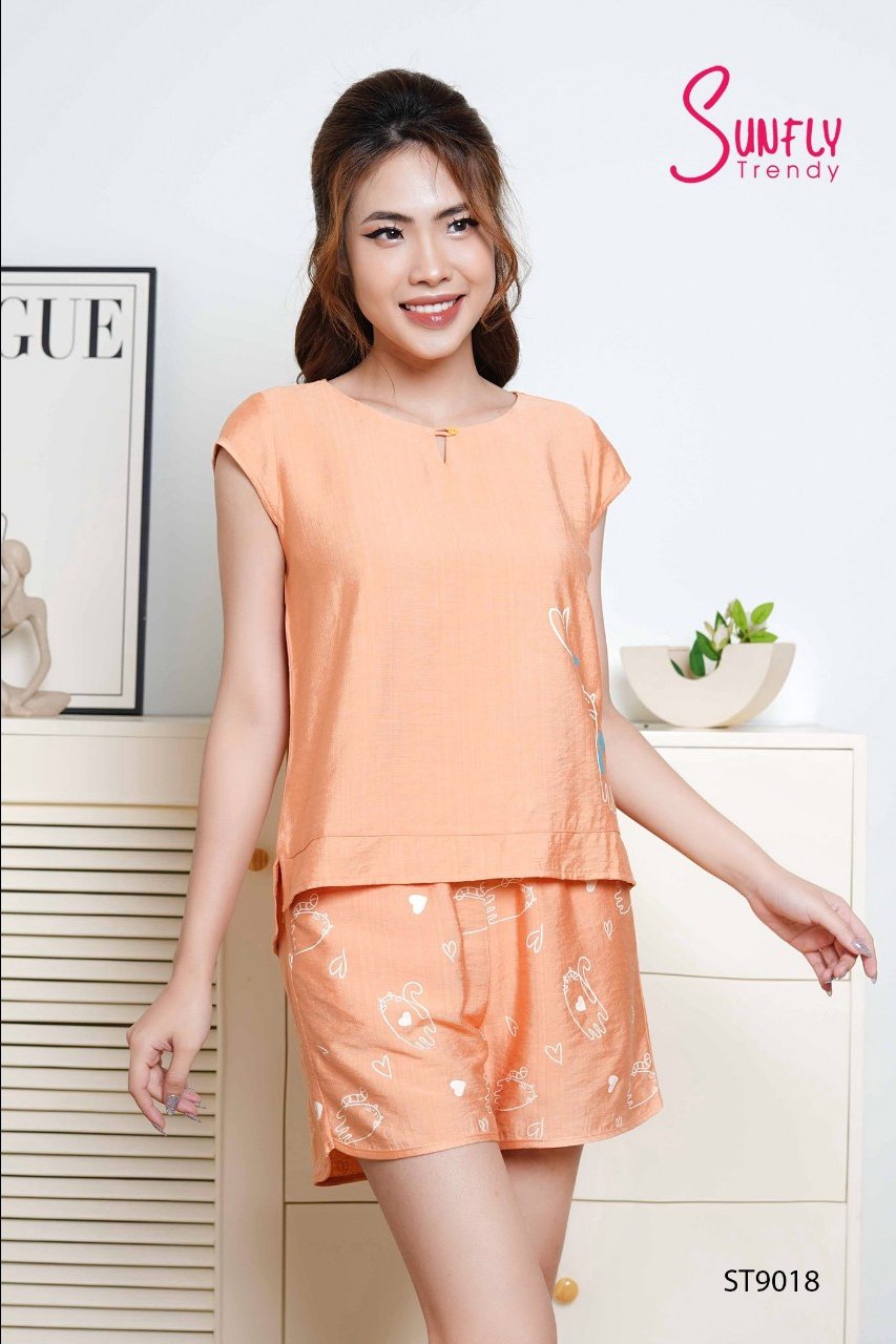 Bộ Sunfly LINNEN quần đùi áo tay hến  ST9018