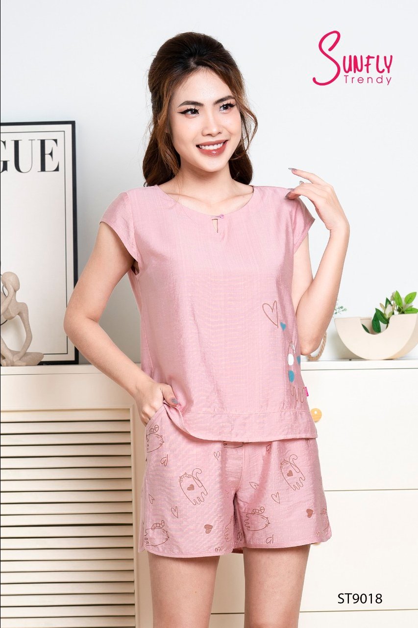 Bộ Sunfly LINNEN quần đùi áo tay hến  ST9018