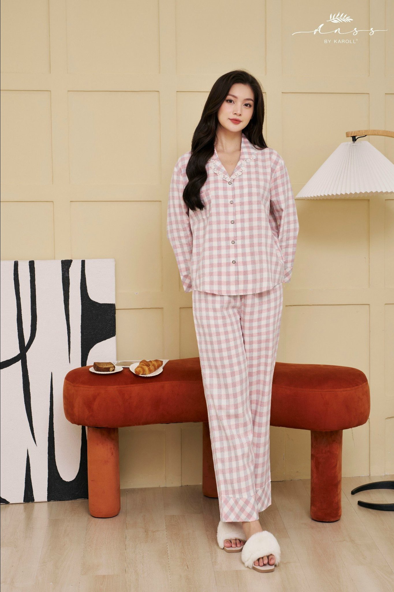 Bộ KAROLL  pizama thô kẻ . A23.030