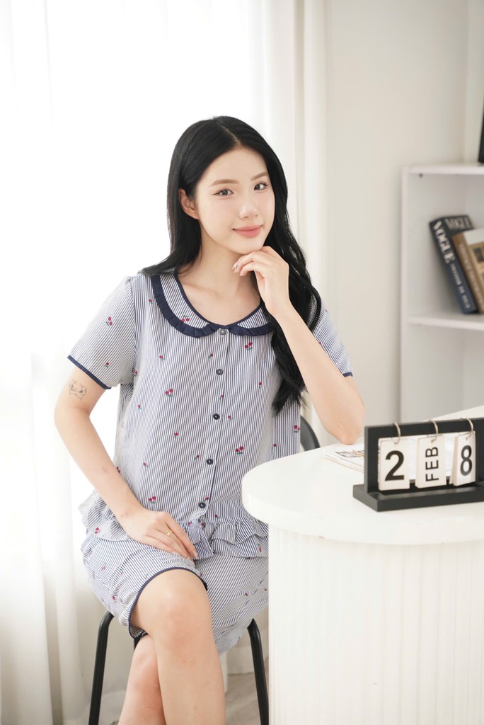 Bộ Sweet đũi kẻ cherry - S26.645