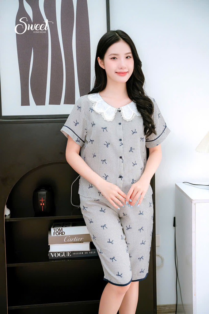 Bộ Sweet đũi nơ cổ ren - S26649